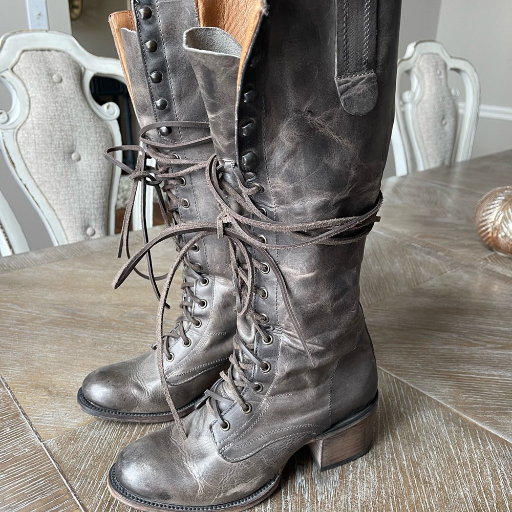 Freebird by Steven leather boots. Stone color; Grany style . Size 9 womens .